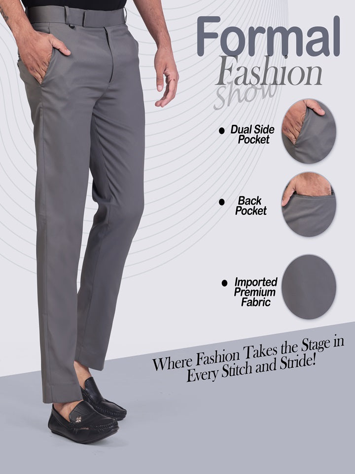 Dark Grey pleated plain ankle length trousers for men