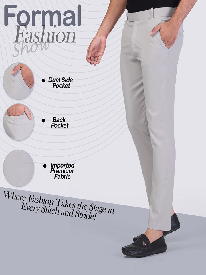 Beige/Cream pleated plain ankle length trousers for men