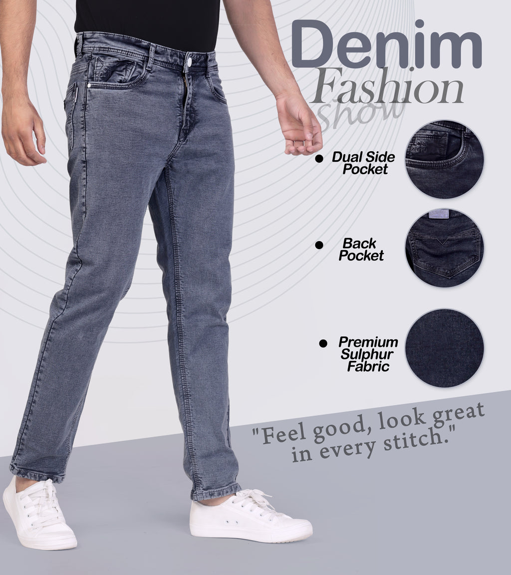 Grey Blue Sulphur Regular Fit Denim Jeans for Men's