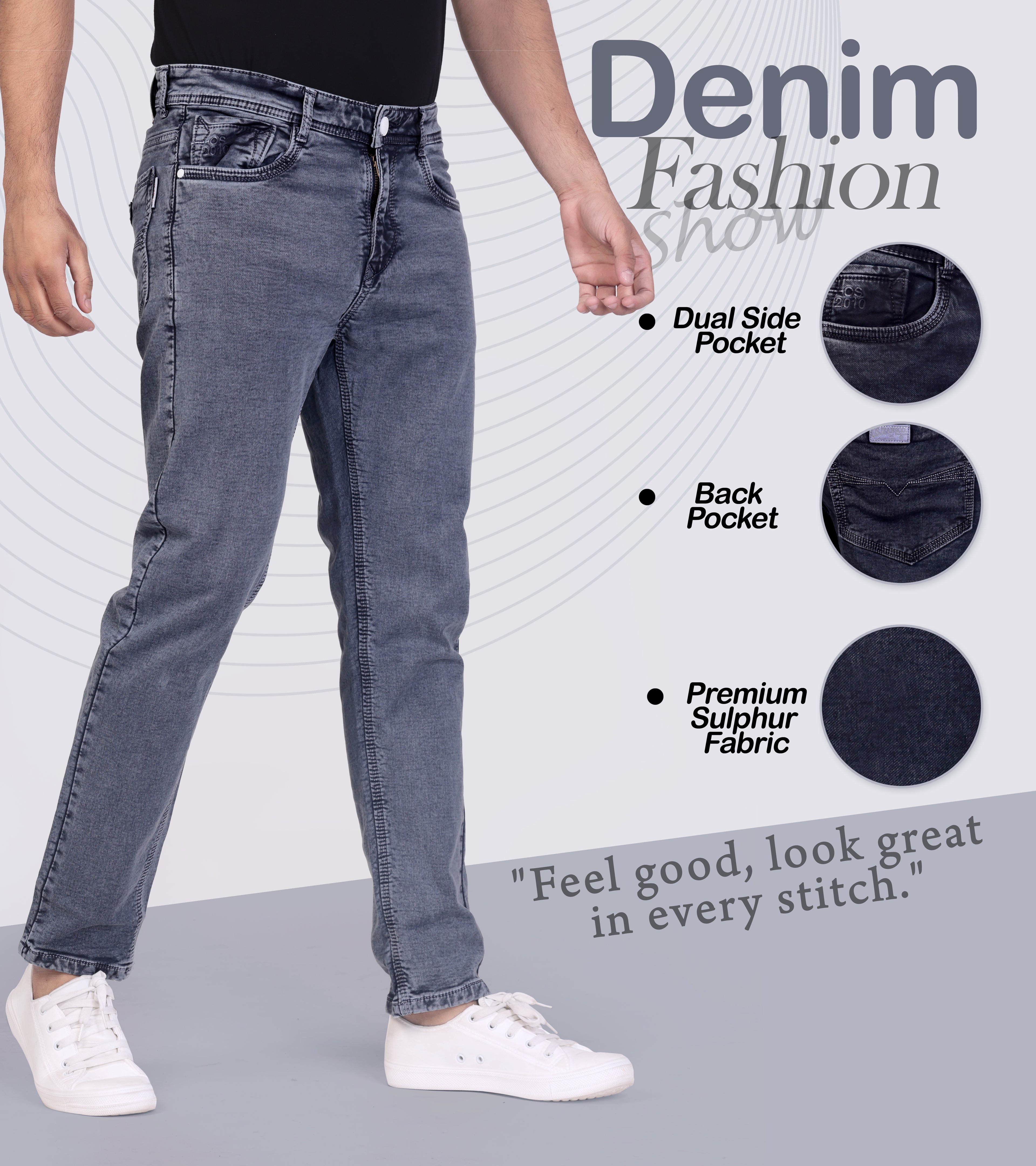 Grey Blue Sulphur Regular Fit Denim Jeans for Men's