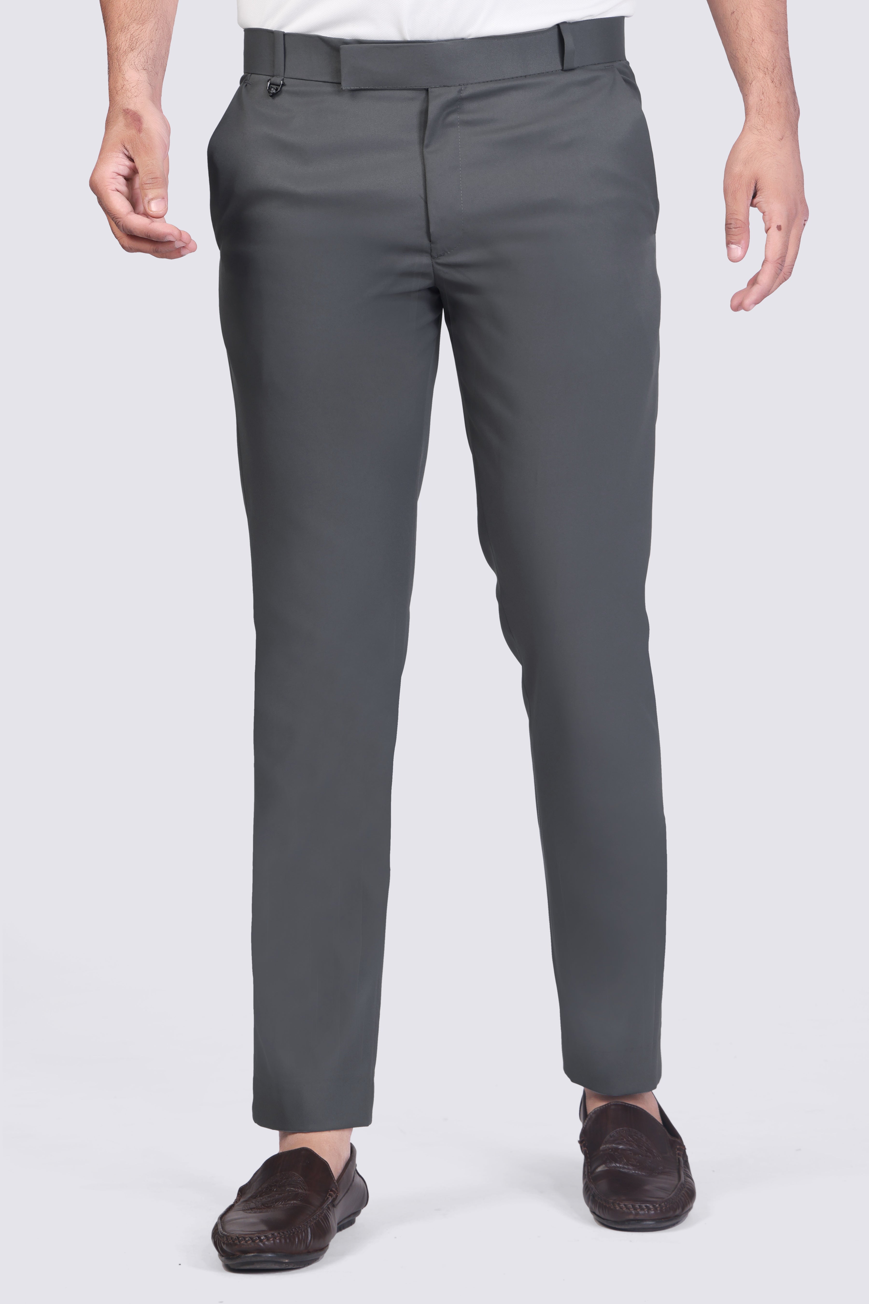 Forest Grey pleated plain ankle length trousers for men