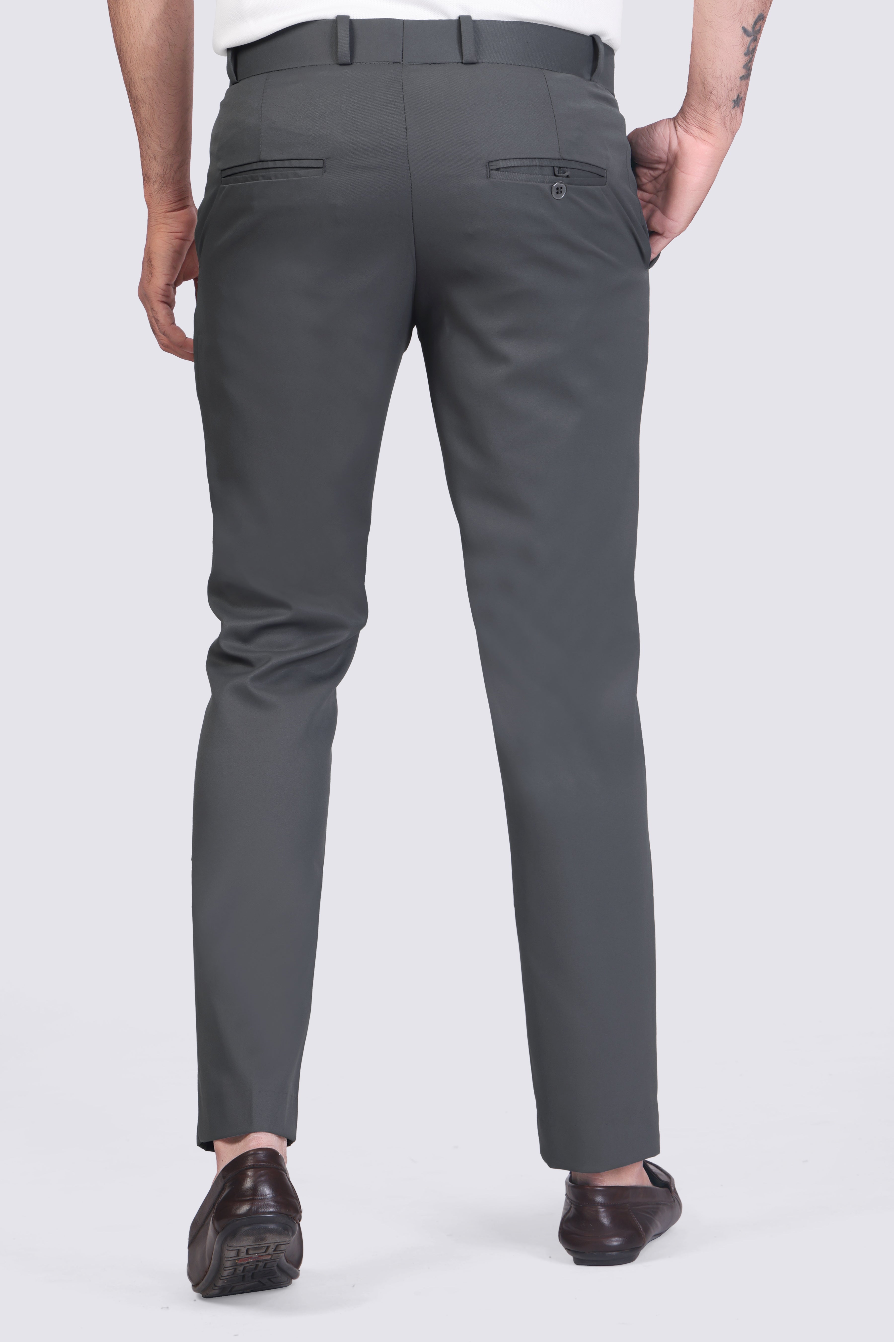 Forest Grey pleated plain ankle length trousers for men