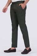 Bottle Green Pleated Plain Ankle Length Trousers for Men's
