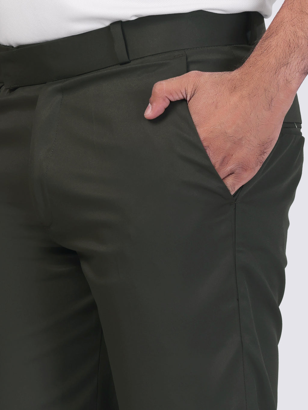 Bottle Green Pleated Plain Ankle Length Trousers for Men's