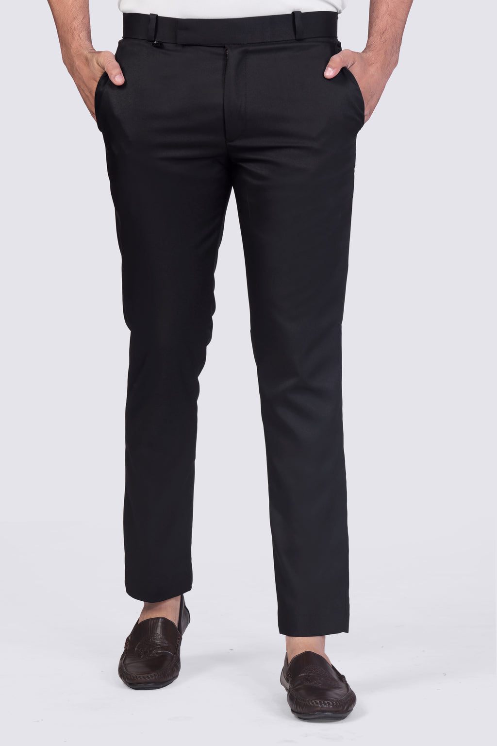 Deep Black Pleated Plain Ankle Length Trousers for Men's