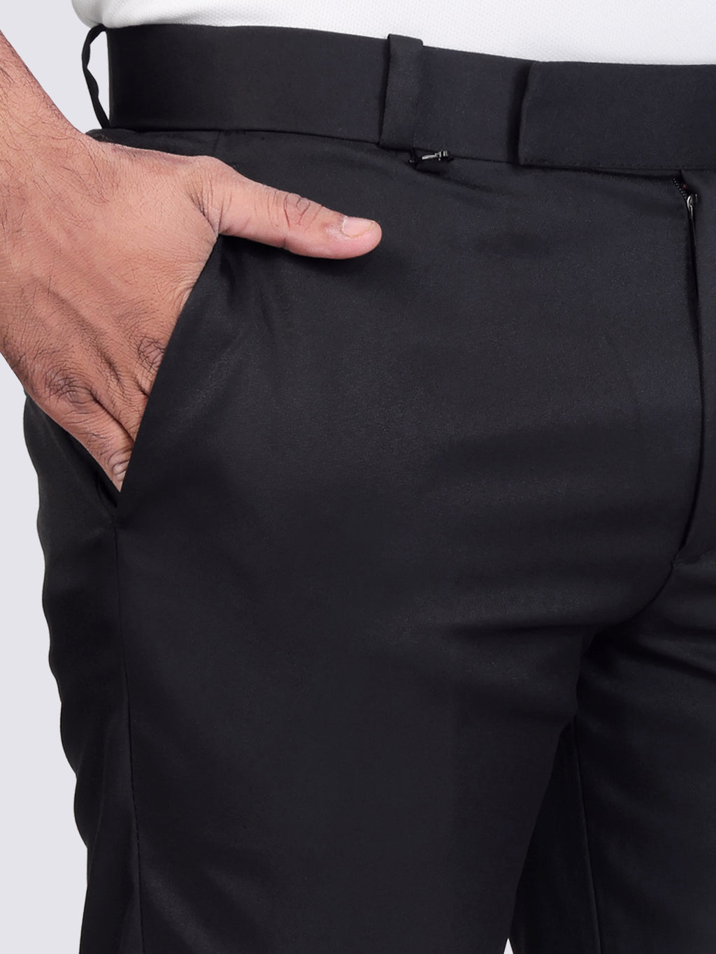 Deep Black Pleated Plain Ankle Length Trousers for Men's