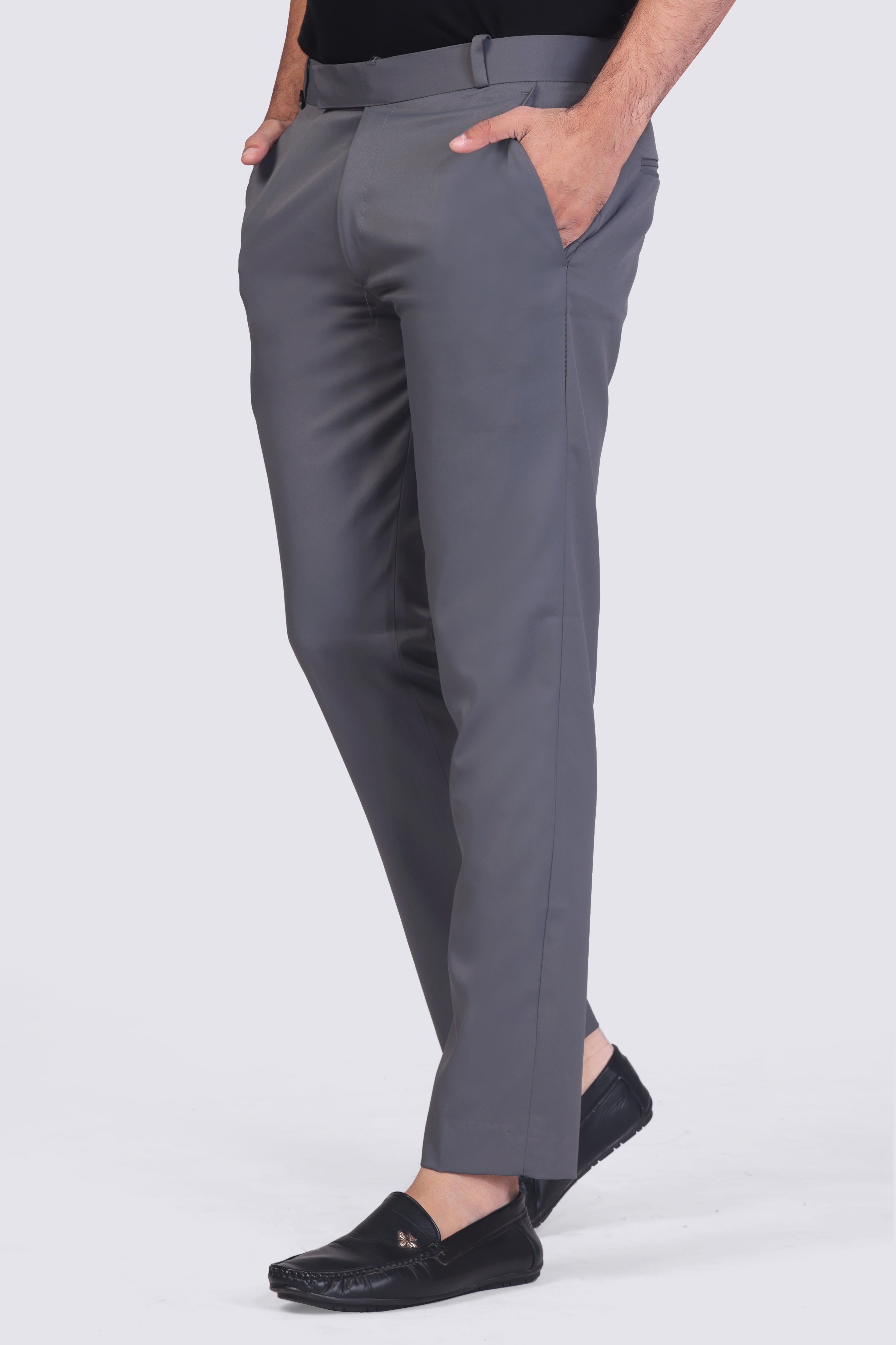 Forest Grey pleated plain ankle length trousers for men