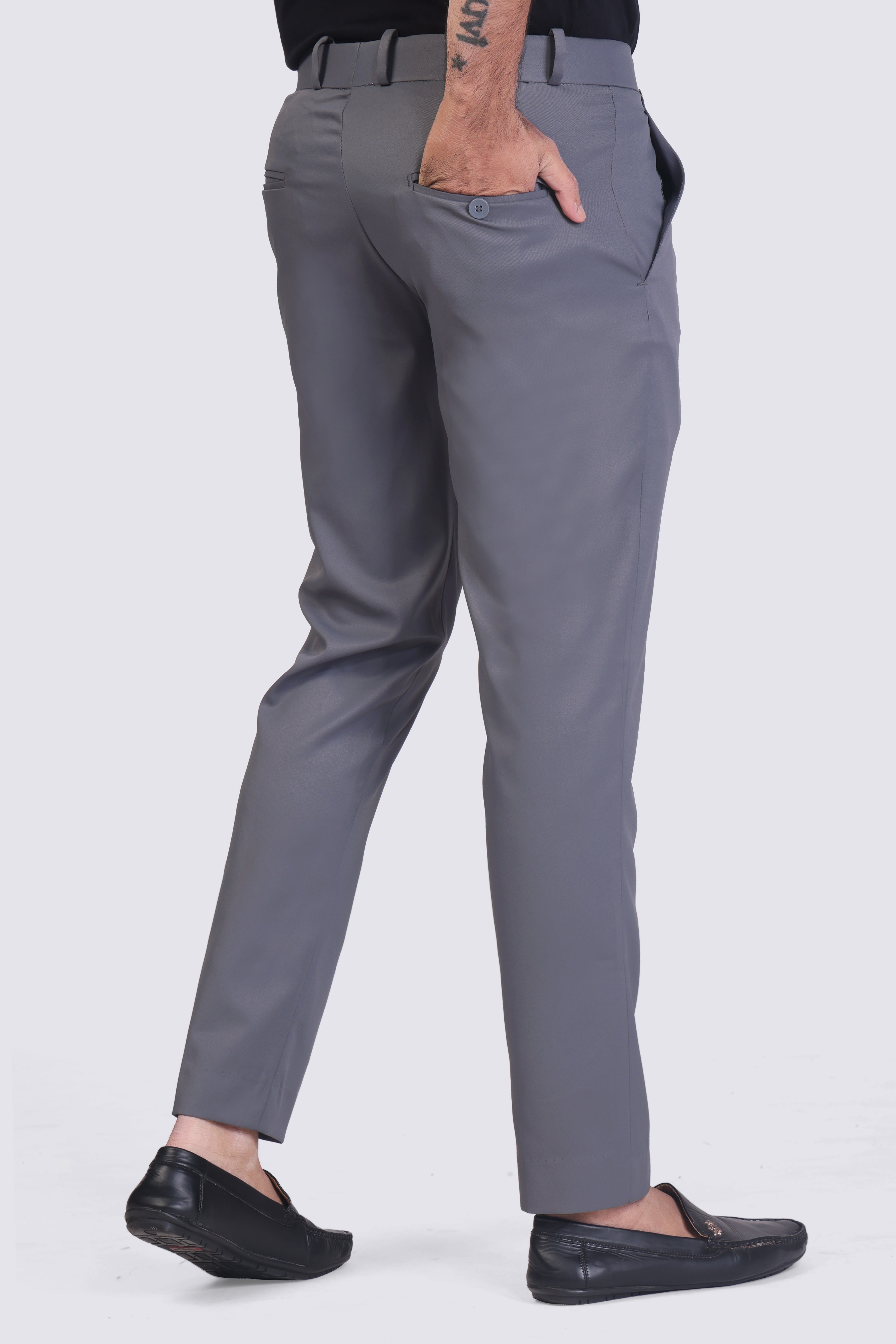 Forest Grey pleated plain ankle length trousers for men