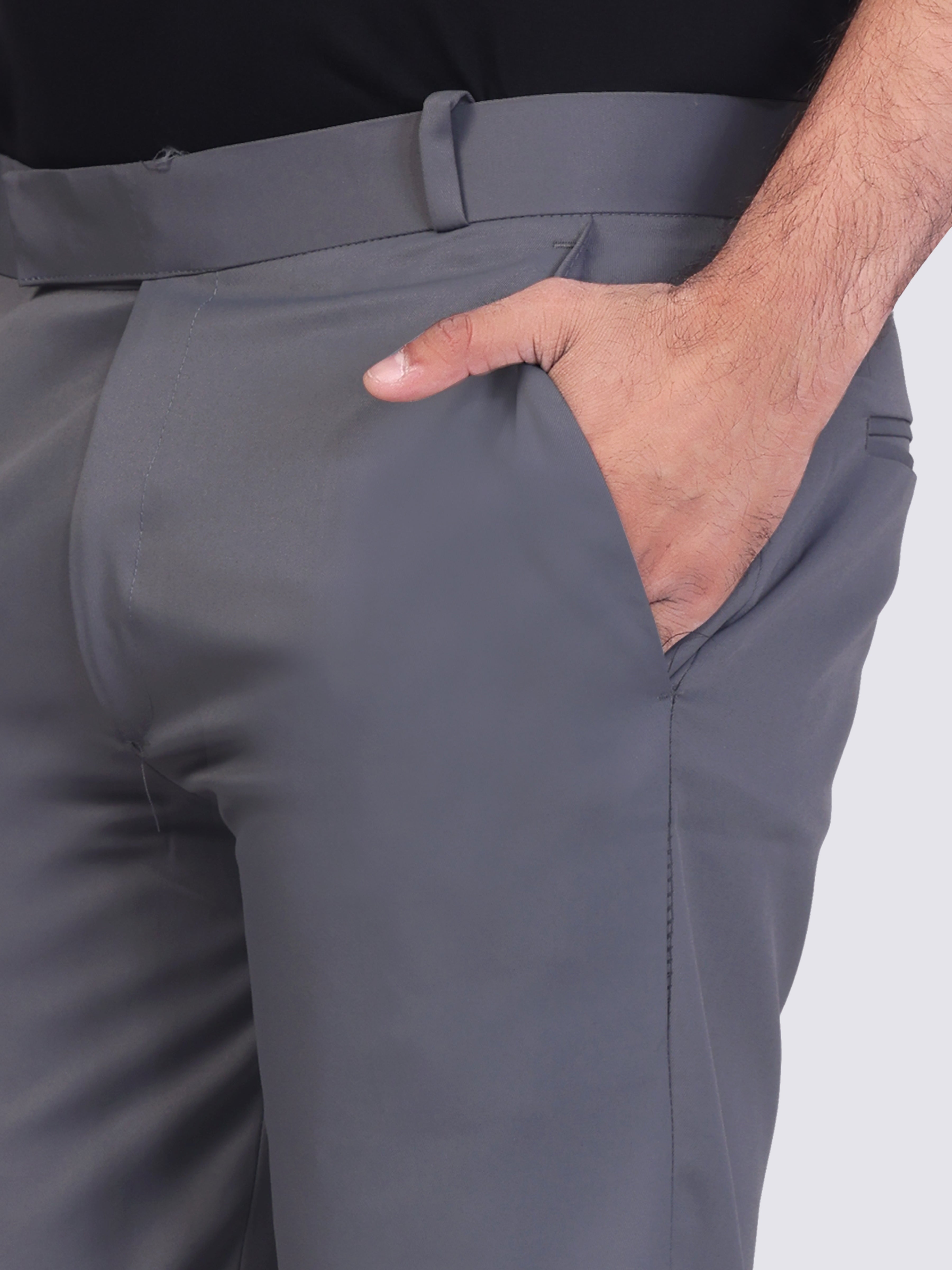 Forest Grey pleated plain ankle length trousers for men