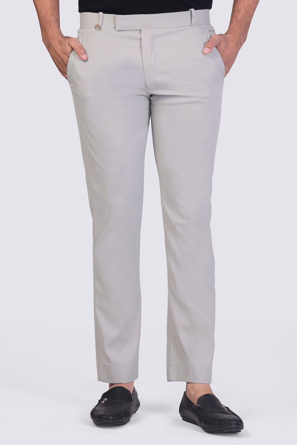 Beige/Cream pleated plain ankle length trousers for men
