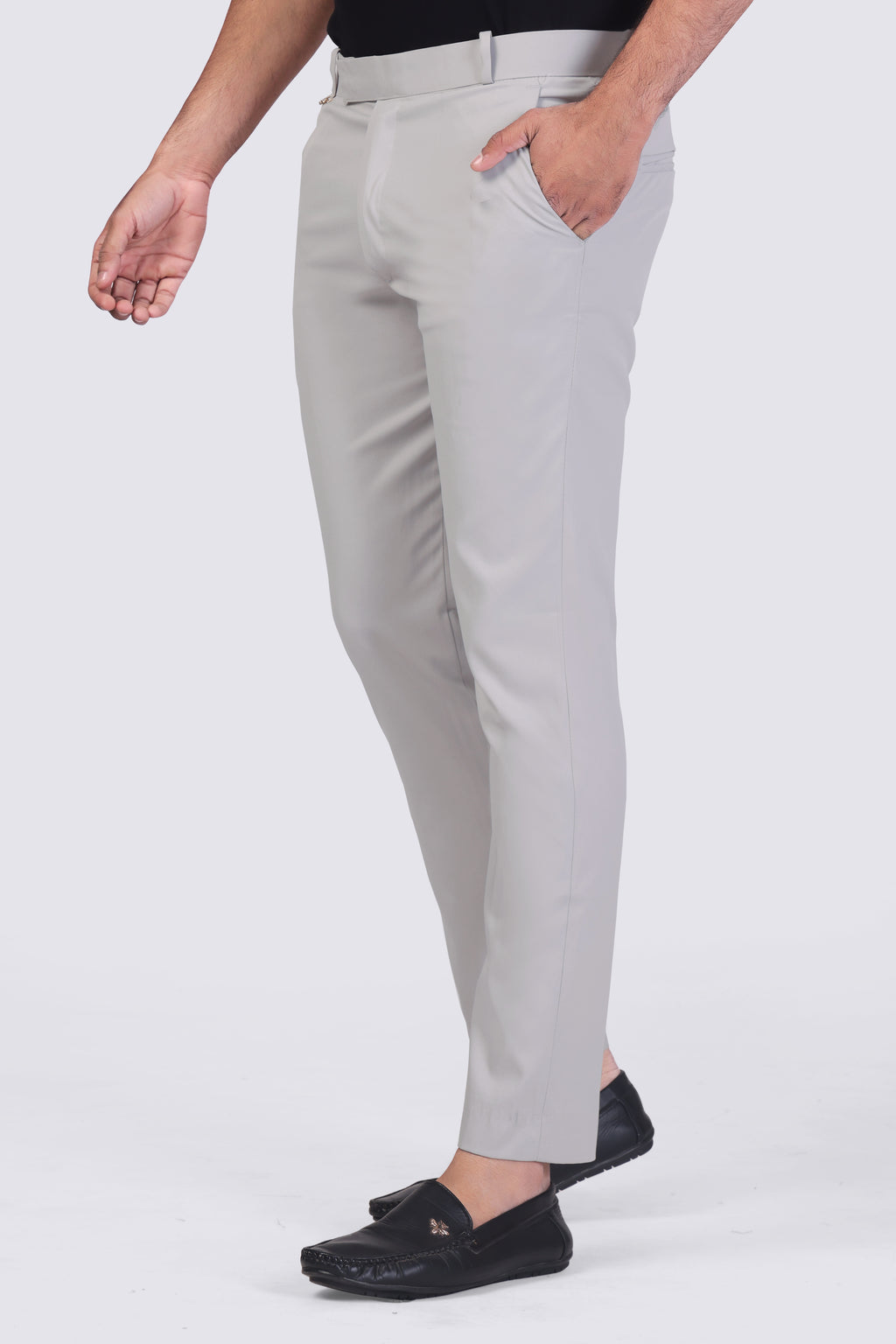 Beige/Cream pleated plain ankle length trousers for men