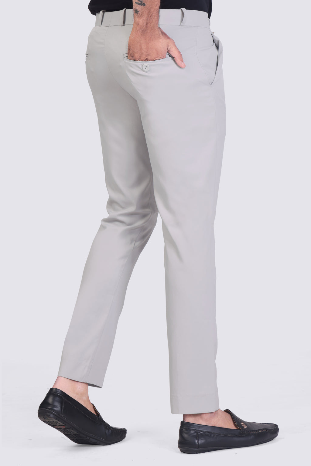 Beige/Cream pleated plain ankle length trousers for men