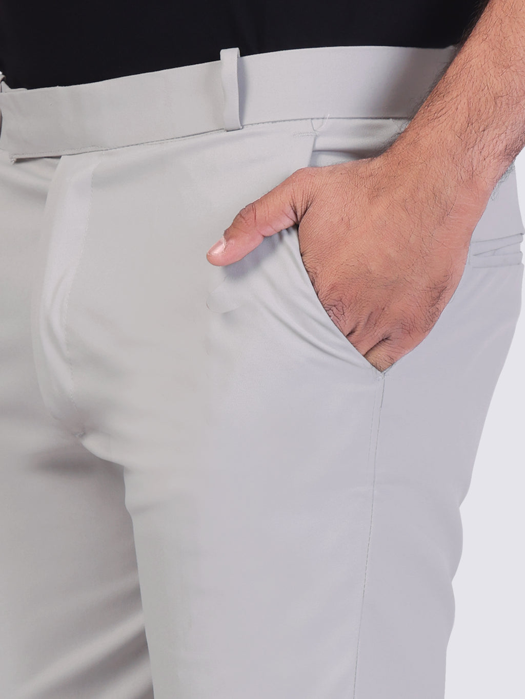 Beige/Cream pleated plain ankle length trousers for men