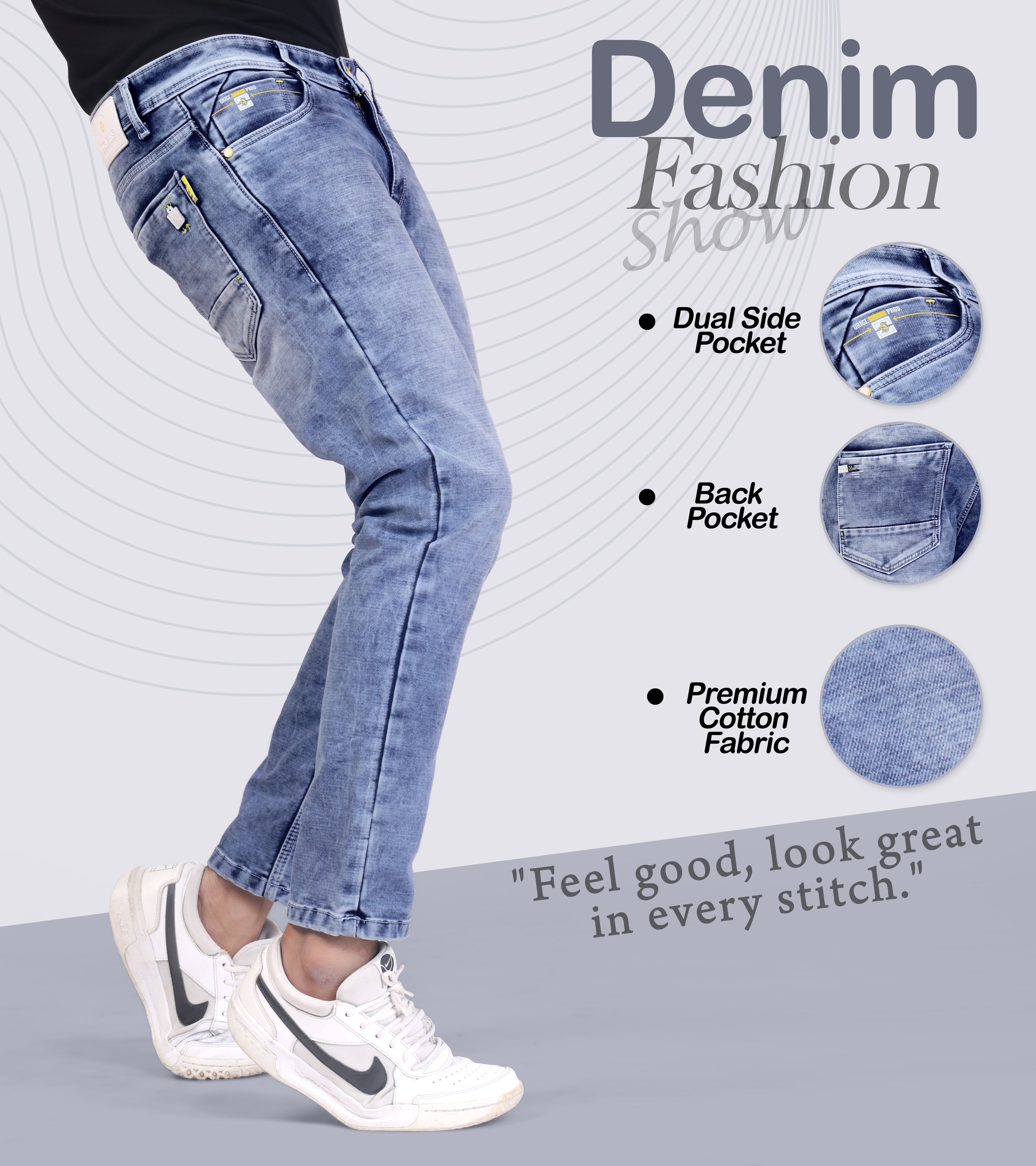Crystal Blue Denim Jeans for men