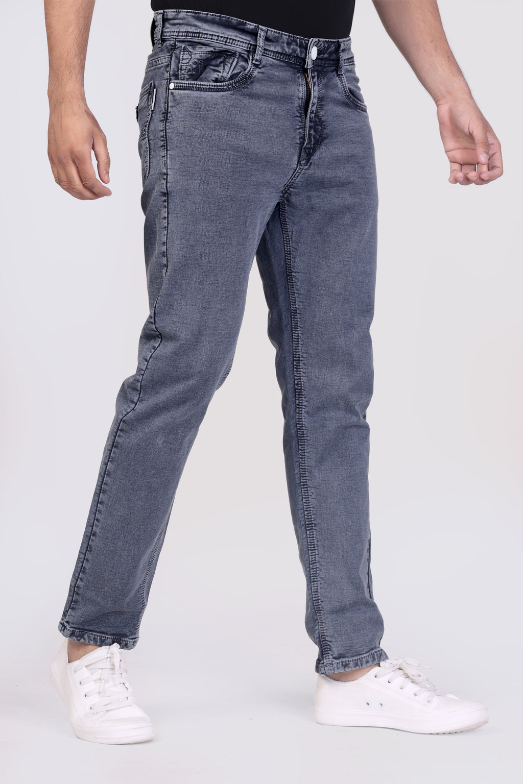 Grey Blue Sulphur Regular Fit Denim Jeans for Men's