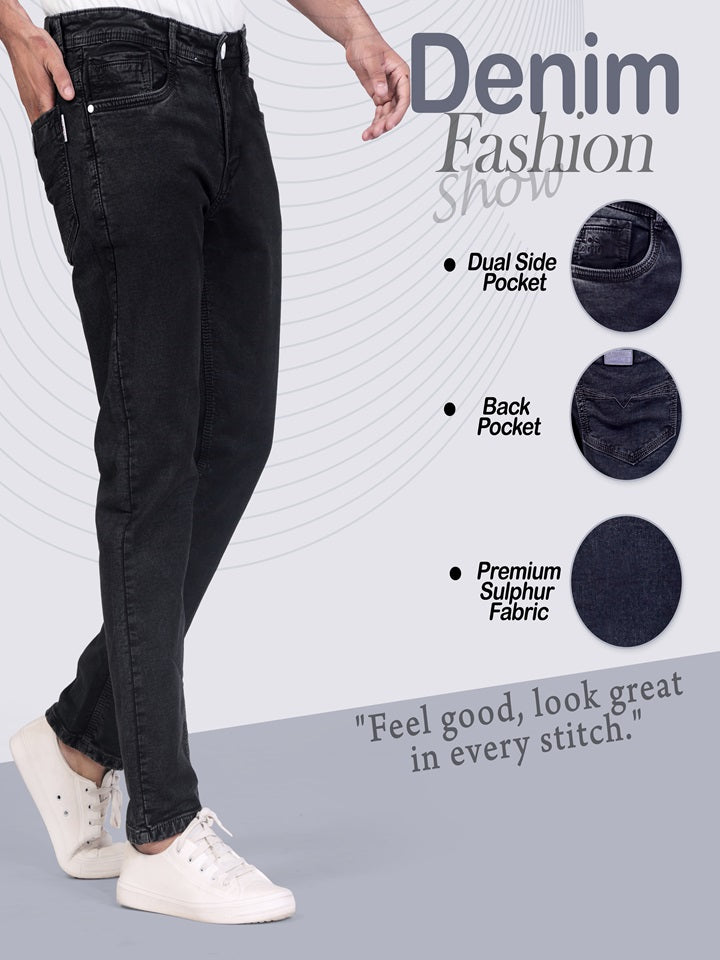Black Sulphur Regular Fit Denim Jeans for Men's