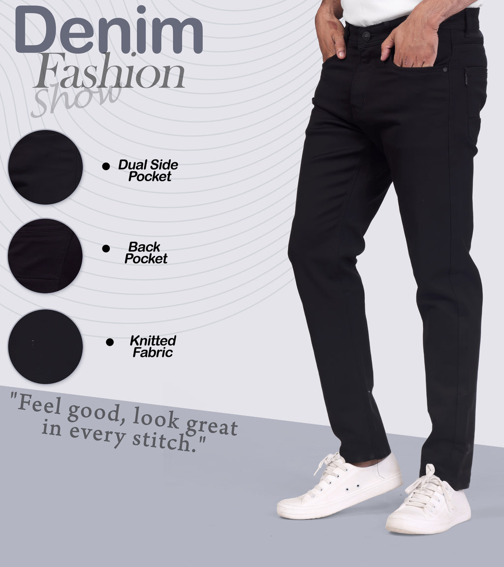 Fade-Proof Black Stretchable Denim Jeans For Men's