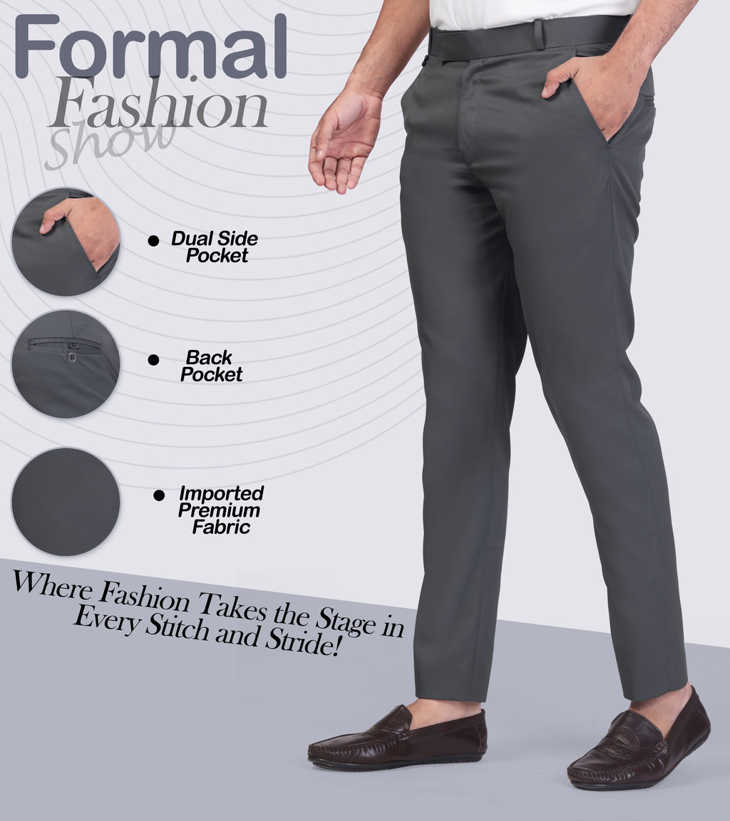 Forest Grey pleated plain ankle length trousers for men
