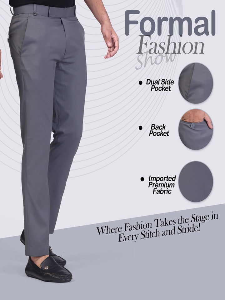 Forest Grey pleated plain ankle length trousers for men
