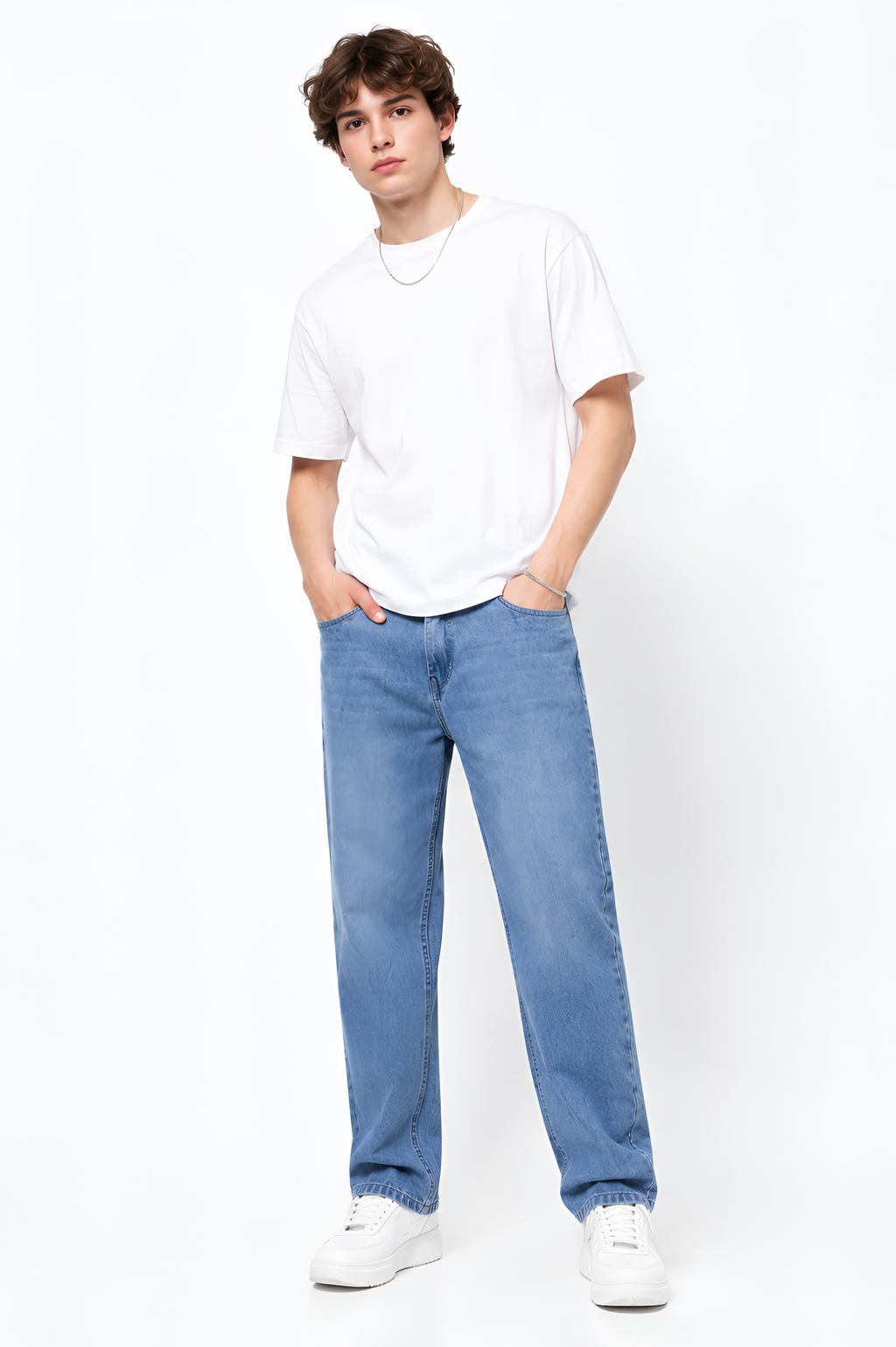 BLUE STRAIGHT FIT DENIM JEANS FOR MEN