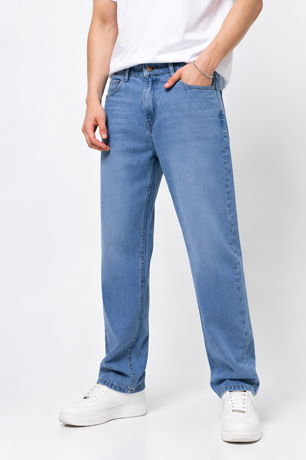 BLUE STRAIGHT FIT DENIM JEANS FOR MEN