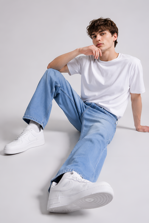 BLUE STRAIGHT FIT DENIM JEANS FOR MEN