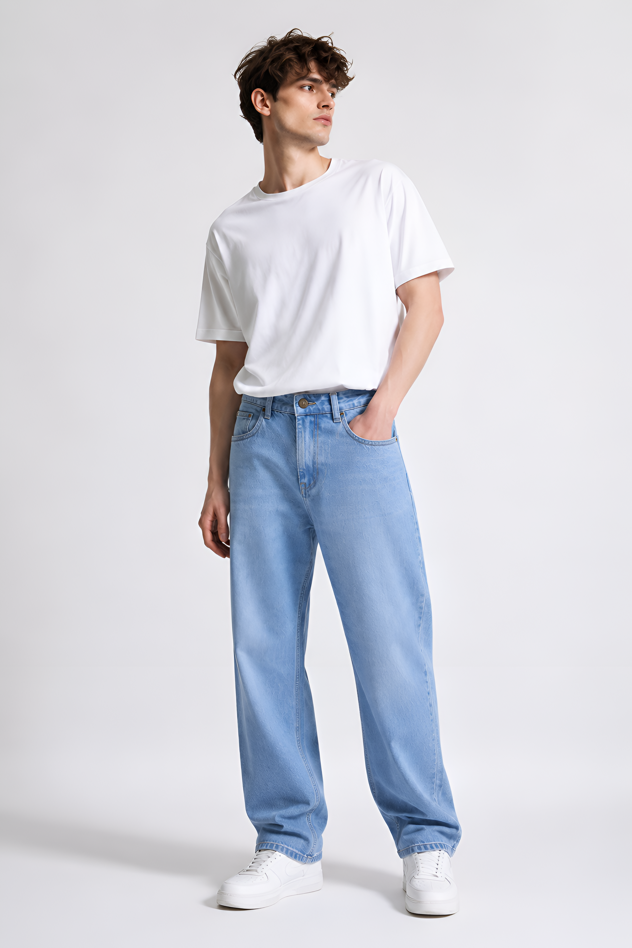 BLUE STRAIGHT FIT DENIM JEANS FOR MEN
