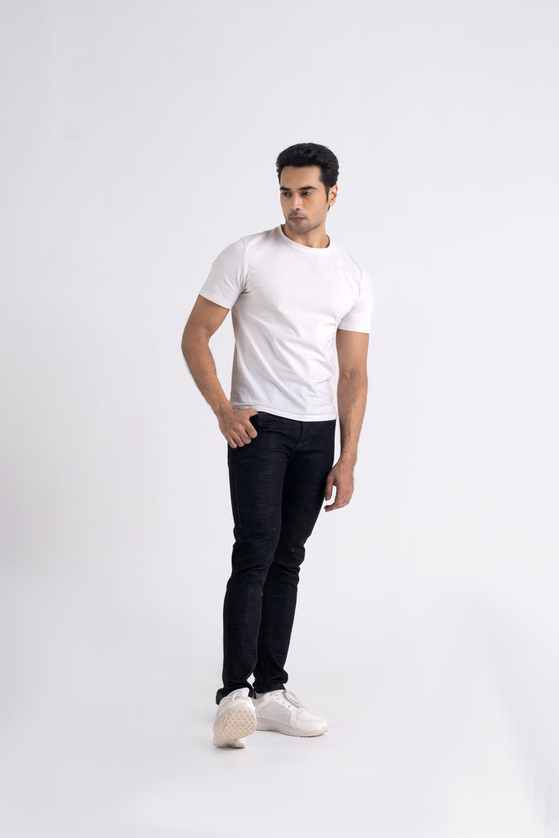 Black Regular Fit Back Pocket Raw Wash Jeans