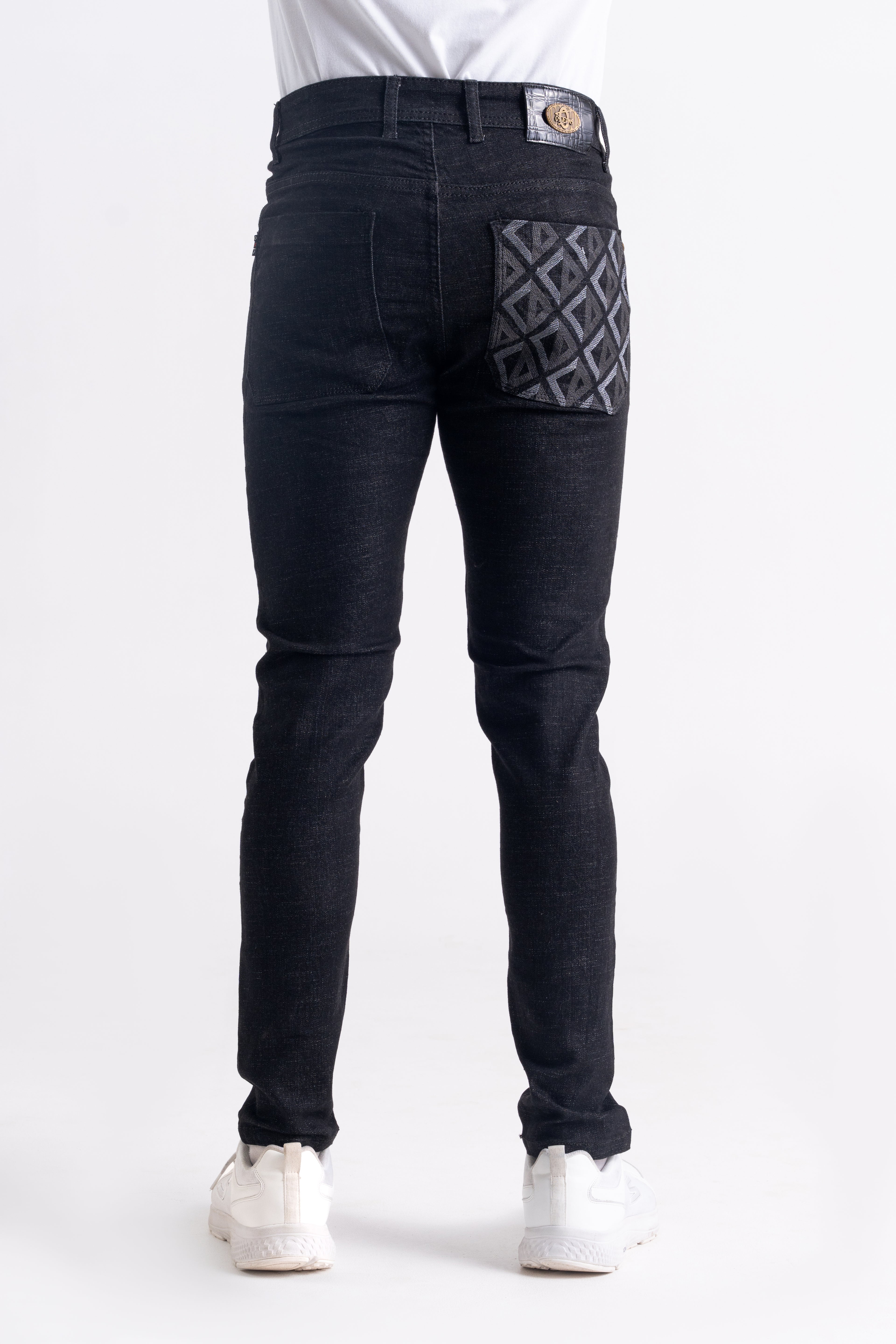 Black Regular Fit Back Pocket Raw Wash Jeans