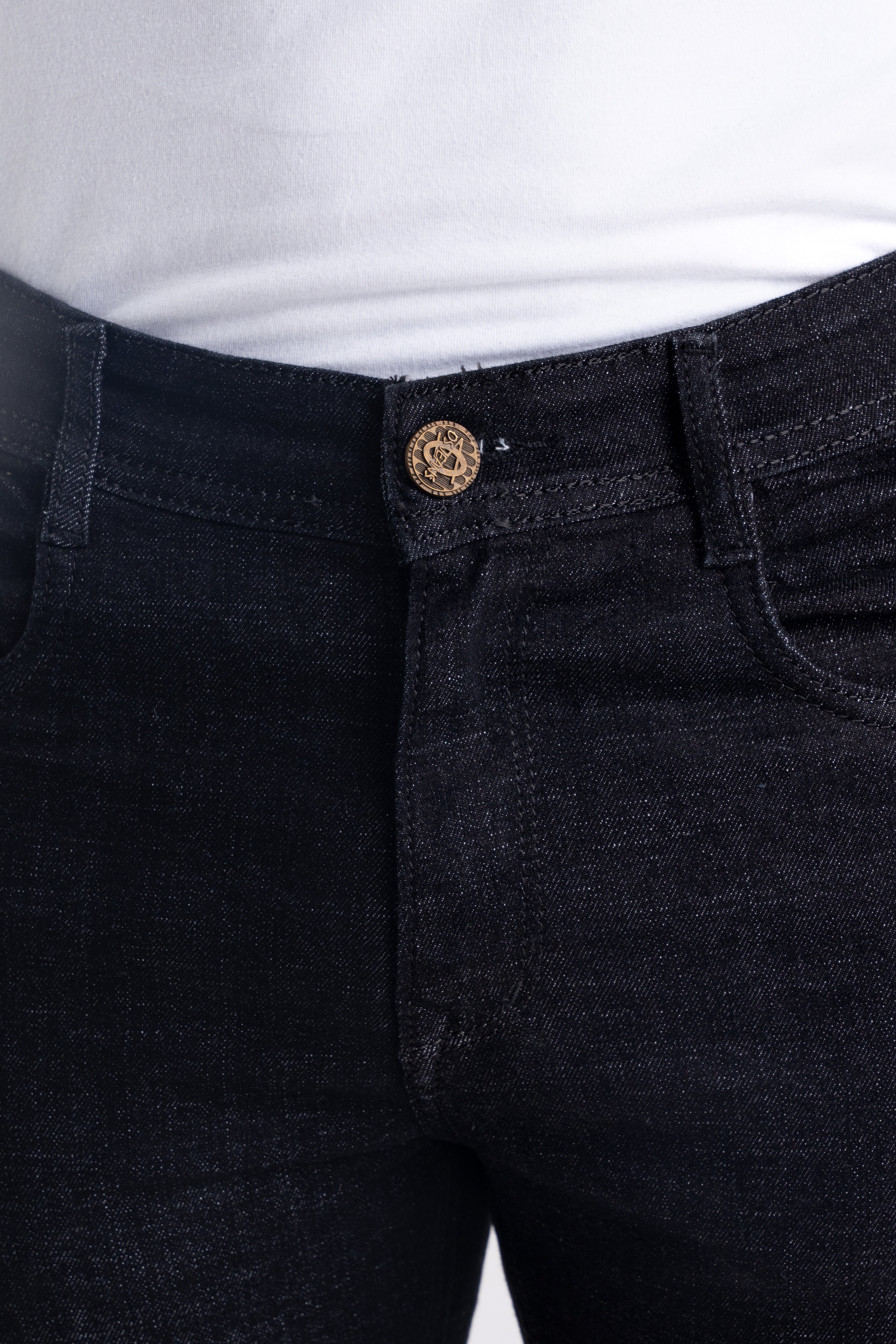 Black Regular Fit Back Pocket Raw Wash Jeans