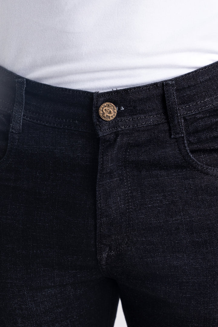 Black Regular Fit Back Pocket Raw Wash Jeans