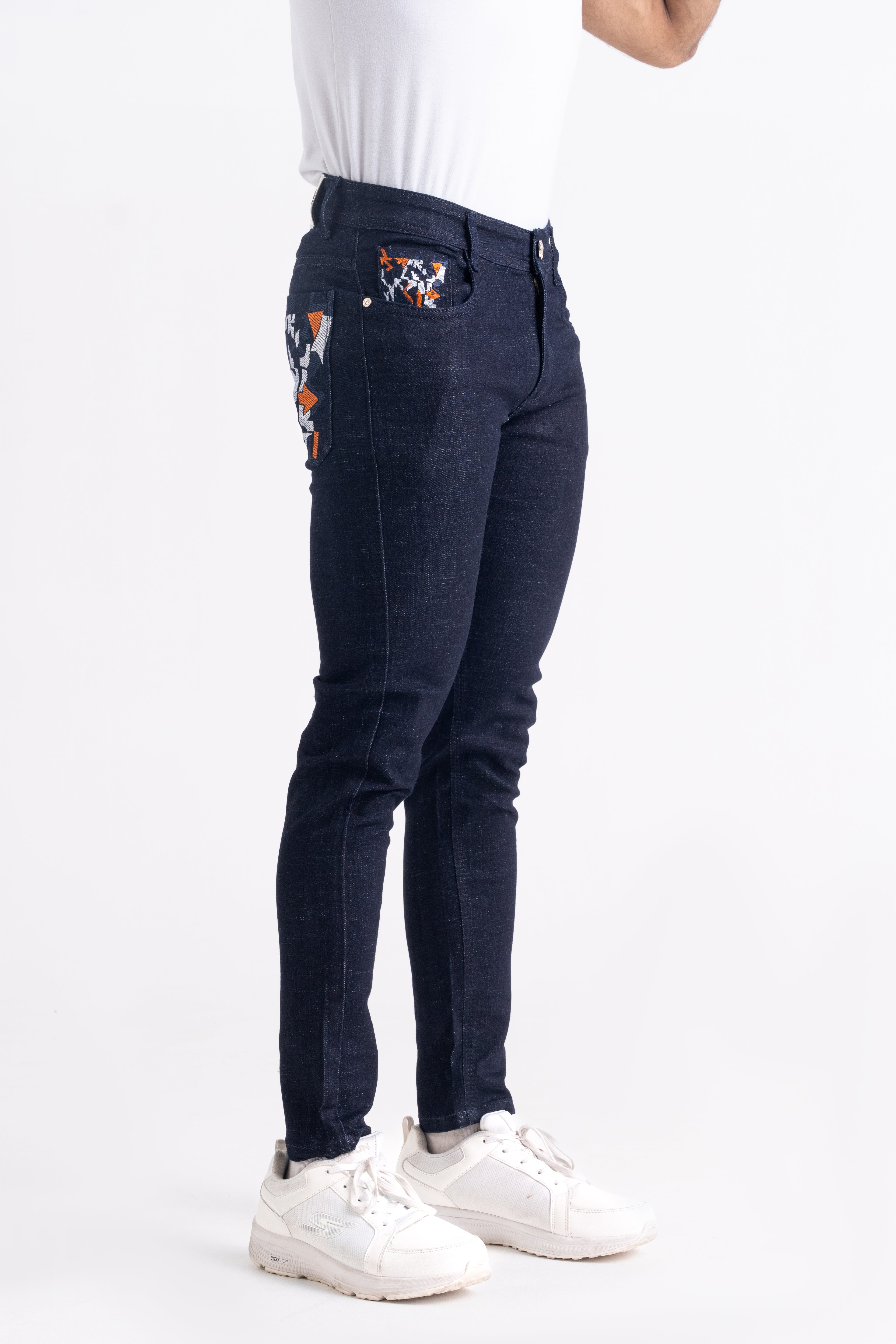 Blue Regular Fit Back Pocket Raw Wash Jeans