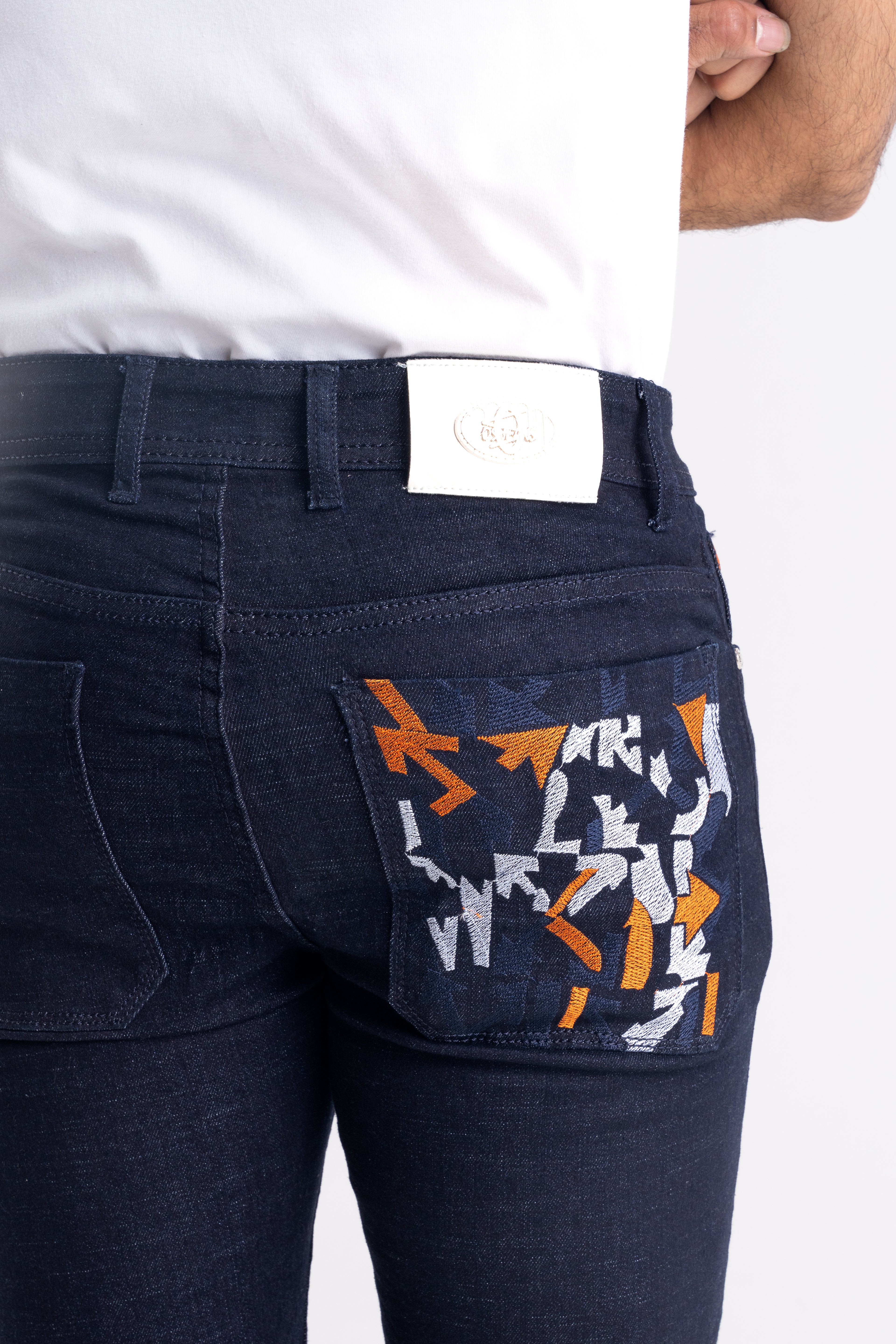 Blue Regular Fit Back Pocket Raw Wash Jeans