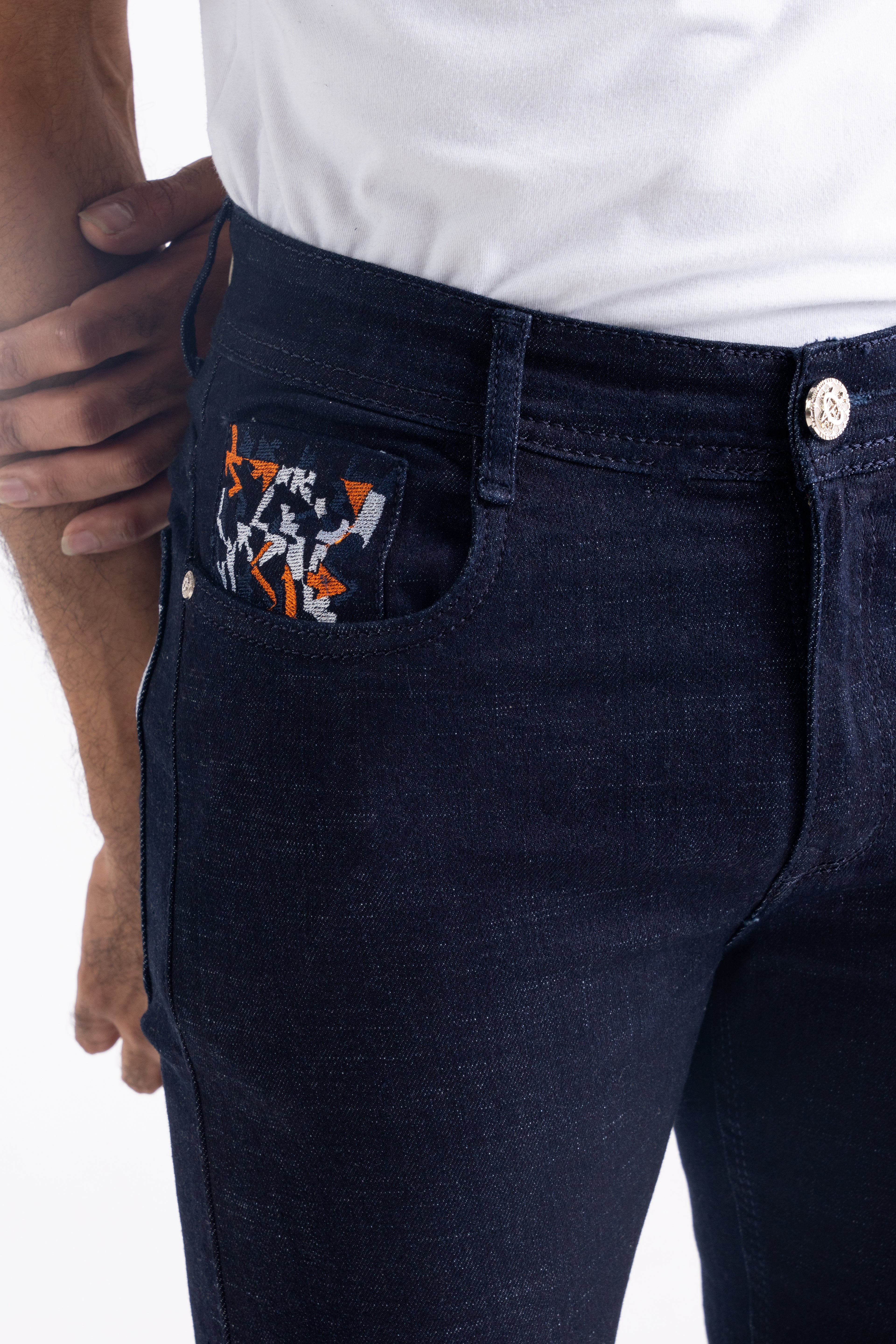 Blue Regular Fit Back Pocket Raw Wash Jeans