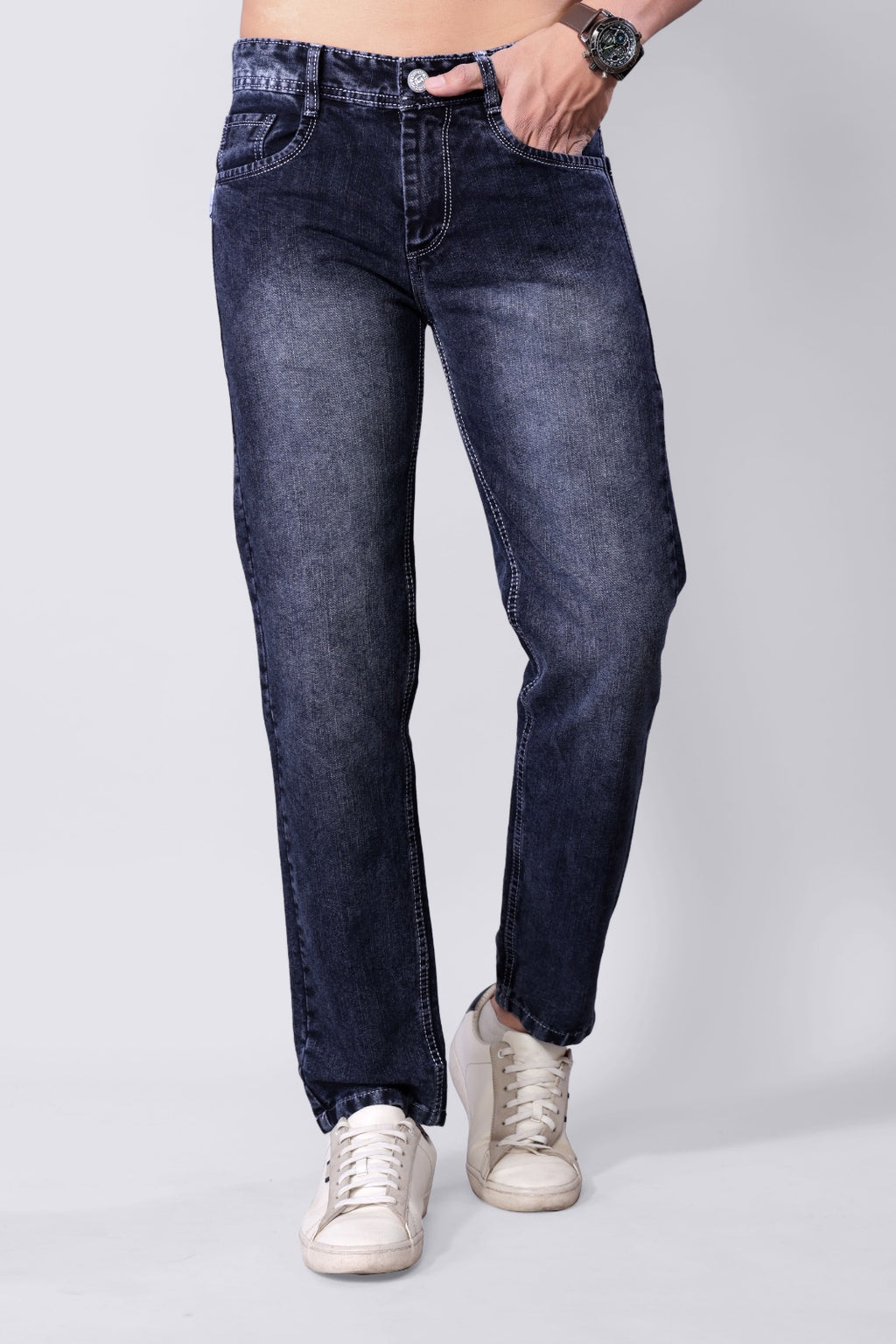 Men's Dark Indigo Mid-Fade Straight Fit Denim Jeans
