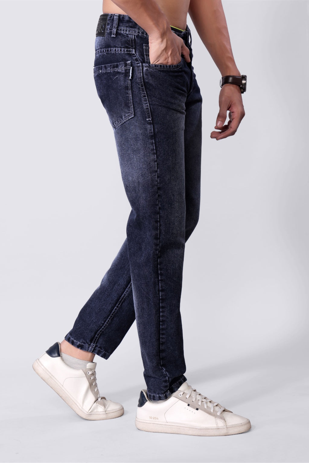 Men's Dark Indigo Mid-Fade Straight Fit Denim Jeans