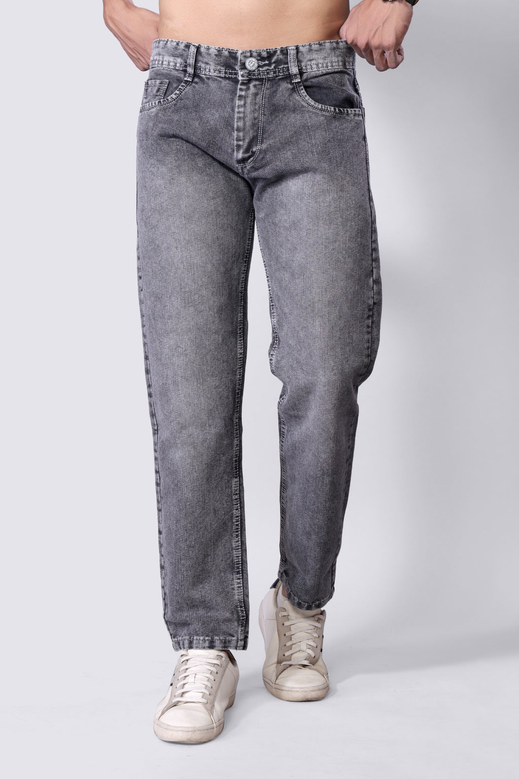 Men's Light Grey Straight Fit denim Jeans
