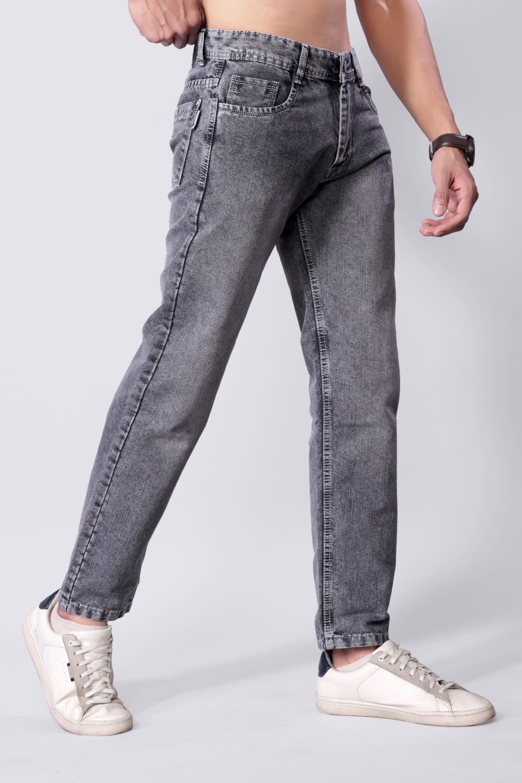 Men's Light Grey Straight Fit denim Jeans